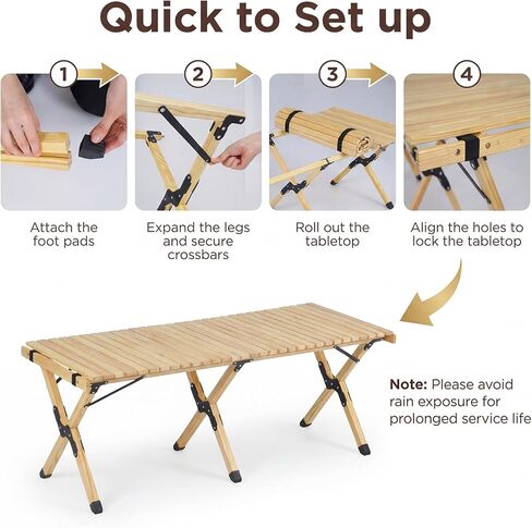GYMAX 48 Inch Folding Camping Table, Roll-Up Pine Wood Picnic Table with Carry Bag, Portable Lightweight Low Beach Table for BBQ, Party, Backyard Camping in Saudi Arabia