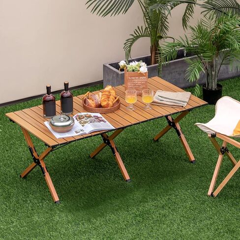 Giantex Folding Camping Table, Roll-Up Folding Table w/Carry Bag, Portable Aluminum Picnic Table, Low Height Beach Table for Outdoor Use, Travel, BBQ & Hiking, Easy Assembly, 47"L x 23"W x 18"H in Saudi Arabia