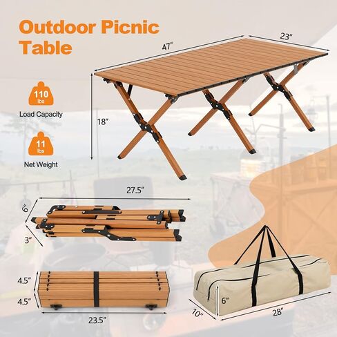 Giantex Folding Camping Table, Roll-Up Folding Table w/Carry Bag, Portable Aluminum Picnic Table, Low Height Beach Table for Outdoor Use, Travel, BBQ & Hiking, Easy Assembly, 47"L x 23"W x 18"H in Saudi Arabia