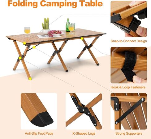 Giantex Folding Camping Table, Roll-Up Folding Table w/Carry Bag, Portable Aluminum Picnic Table, Low Height Beach Table for Outdoor Use, Travel, BBQ & Hiking, Easy Assembly, 47"L x 23"W x 18"H in Saudi Arabia