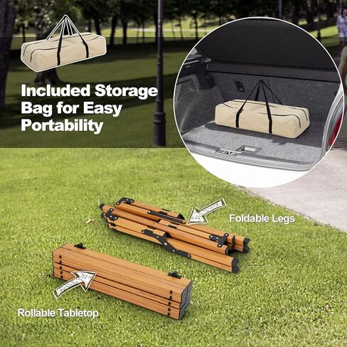 Giantex Folding Camping Table, Roll-Up Folding Table w/Carry Bag, Portable Aluminum Picnic Table, Low Height Beach Table for Outdoor Use, Travel, BBQ & Hiking, Easy Assembly, 47"L x 23"W x 18"H in Saudi Arabia