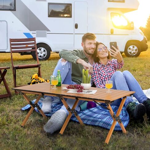 Giantex Folding Camping Table, Roll-Up Folding Table w/Carry Bag, Portable Aluminum Picnic Table, Low Height Beach Table for Outdoor Use, Travel, BBQ & Hiking, Easy Assembly, 47"L x 23"W x 18"H in Saudi Arabia
