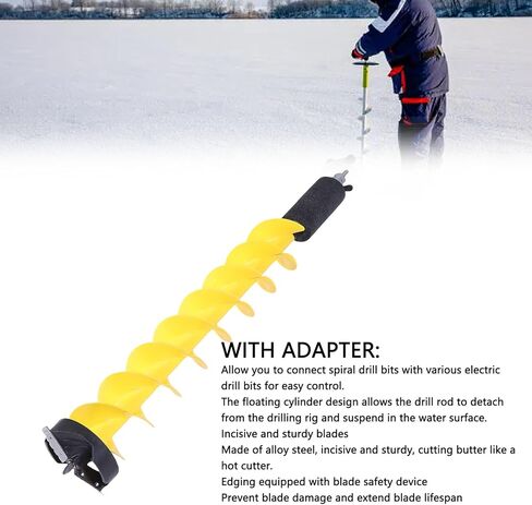 6in Ice Auger Drill Bit, Lightweight Flexible Cemented Carbide Bit, Spiral Ice Fishing Auger with Adapter for High Torsion Electric Drill, Ideal for Deep Water Areas in Saudi Arabia