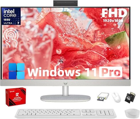 HP 27" Touchscreen AIO Desktop - FHD Anti-Glare Display, Intel Ultra 7 155U (12-Core), Height-Adjustable Stand, FHD IR Camera, Windows 11 Pro, 64GB DDR5 + 1TB SSD in Saudi Arabia