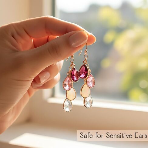 Custom Birthstone earrings for mom, dangle long earrings, drop earrings, birthday gifts for mom, grandmother gift, mother earrings, tiny teardrop cascade earrings in Saudi Arabia