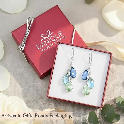 Custom Birthstone earrings for mom, dangle long earrings, drop earrings, birthday gifts for mom, grandmother gift, mother earrings, tiny teardrop cascade earrings in Saudi Arabia