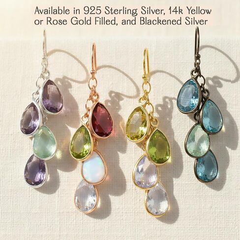 Custom Birthstone earrings for mom, dangle long earrings, drop earrings, birthday gifts for mom, grandmother gift, mother earrings, tiny teardrop cascade earrings in Saudi Arabia