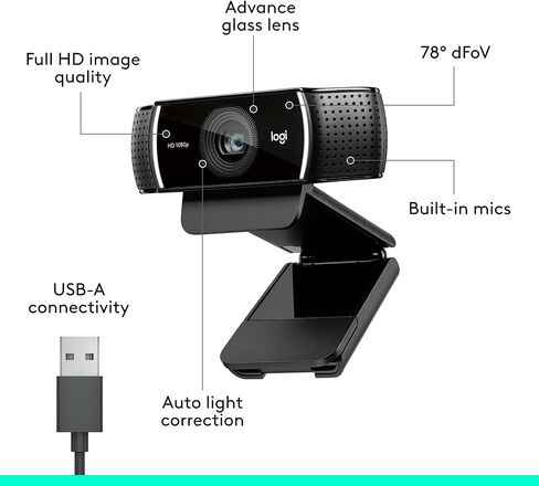 Logitech C922x HD Pro PC Webcam, Full HD 1080p/30fps or 720p/60fps Video,HD Light Correction,Works with Microsoft Teams,Google Meet,Nintendo Switch 2’s New GameChat Mode,Mac/Tablet- Black, Pack of 10 in Saudi Arabia