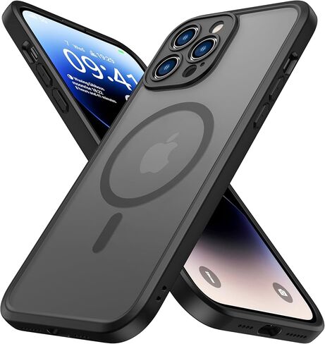 حافظة حماية مغناطيسية ImpactStrong مصممة لهاتف iPhone 15 Pro Max [حماية الكاميرا] [تم اختبار السقوط من الدرجة العسكرية] [متوافقة مع MagSafe] حافظة هاتف نحيفة شفافة غير لامعة (6.7 بوصة) - أسود in Kuwait