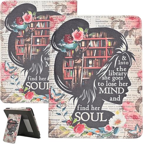 حافظة لجهاز Kindle Paperwhite مقاس 7 بوصات/6.8 بوصات (الجيل الثاني عشر/الحادي عشر - 2024/2021) وإصدار Kindle Colorsoft Signature Edition، هدايا لمحبي الكتب، غطاء حامل من جلد البولي يوريثان مع حزام يد لجهاز Kindle Paperwhite in Kuwait
