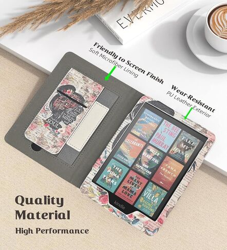 حافظة لجهاز Kindle Paperwhite مقاس 7 بوصات/6.8 بوصات (الجيل الثاني عشر/الحادي عشر - 2024/2021) وإصدار Kindle Colorsoft Signature Edition، هدايا لمحبي الكتب، غطاء حامل من جلد البولي يوريثان مع حزام يد لجهاز Kindle Paperwhite in Kuwait