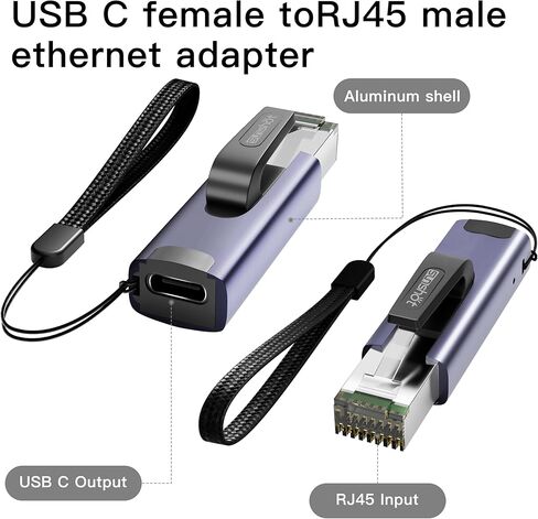 محول Sunshot USB C إلى RJ45 Gigabit Ethernet، محول جيجابت محمول بسرعة 1 جيجابت في الثانية إلى Type-C أنثى إلى RJ45 ذكر، متوافق مع MacBook Pro/Air، iPhone 16 Pro/Max، iPad Pro، XPS. in Kuwait