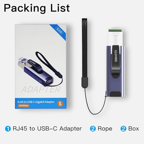 محول Sunshot USB C إلى RJ45 Gigabit Ethernet، محول جيجابت محمول بسرعة 1 جيجابت في الثانية إلى Type-C أنثى إلى RJ45 ذكر، متوافق مع MacBook Pro/Air، iPhone 16 Pro/Max، iPad Pro، XPS. in Kuwait