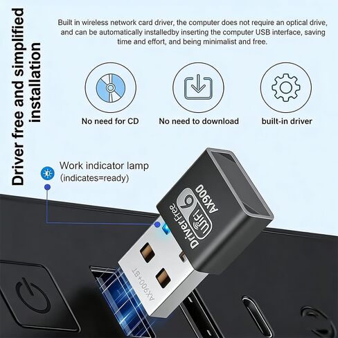 محول USB WiFi 6 للكمبيوتر المحمول أو الكمبيوتر المكتبي، نطاق مزدوج 900 ميجابت في الثانية 2.4/5 جيجا هرتز مع BT 5.4، Windows 11/10 بدون سائق، إعادة توصيل 7 أجهزة بلوتوث في وقت واحد، توصيل وتشغيل صغير الحجم in Kuwait