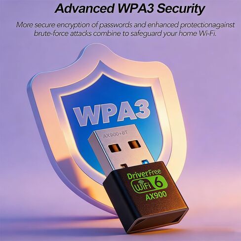 محول USB WiFi 6 للكمبيوتر المحمول أو الكمبيوتر المكتبي، نطاق مزدوج 900 ميجابت في الثانية 2.4/5 جيجا هرتز مع BT 5.4، Windows 11/10 بدون سائق، إعادة توصيل 7 أجهزة بلوتوث في وقت واحد، توصيل وتشغيل صغير الحجم in Kuwait