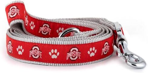 THE WORTHY DOG Ohio State Athletic O Paw Print Dog Leash – Durable Nylon with Woven Ribbon & Bolt Snap Hook, Grey, Large in Saudi Arabia