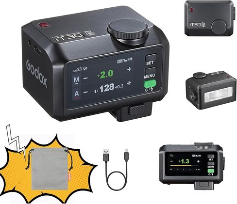 GODOX IT30Pro TTL ضوء فلاش الكاميرا الصغيرة، شاشة لمس كاملة الألوان، نظام 2.4 جيجا هرتز X، ناشر مدمج وبطارية (لأوليمبوس لباناسونيك) in Saudi Arabia