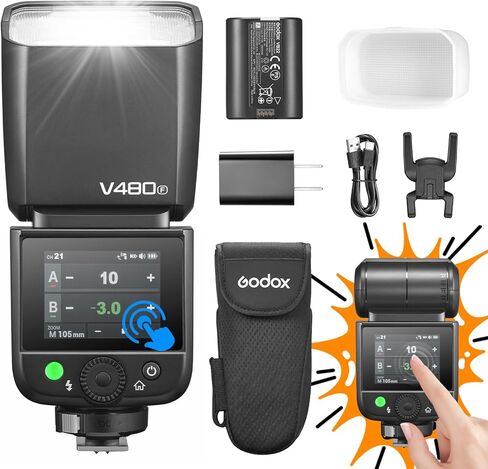 فلاش Godox V480-S TTL لكاميرا سوني، godox V480S مع شاشة لمس ناشرة ومزامنة عالية السرعة 1/8000 ثانية على فلاش الكاميرا GN50 مع بطارية قابلة للشحن 7.2 فولت/2200 مللي أمبير في الساعة in Saudi Arabia