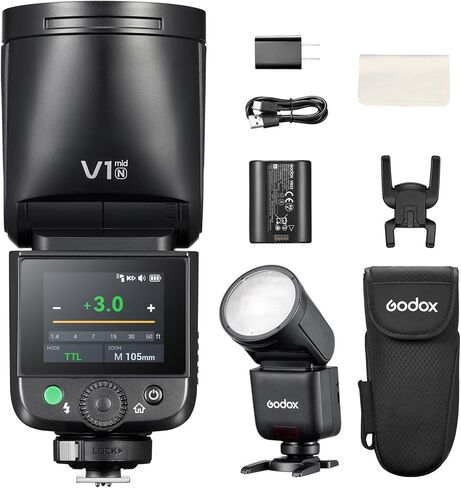 Godox V1 Mid S Flash for Sony, Touchscreen Speedlite, 55Ws High Output, USB-C Charging, 650 Full-Power Flashes, 1.7s Fast Recycle, 2.4G Wireless 1/8000s HSS, GODOX V1 Mid V1mid S TTL Flash Speedlight in Saudi Arabia