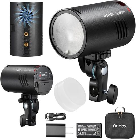 Godox AD100 Pro II AD100Pro II فلاش ستروب خارجي، 100 واط Godox Flash 2.4G TTL 1/8000s HSS، مع بطارية ليثيوم 2850 مللي أمبير، 10 مستويات سطوع، 490 بوبس كامل الطاقة، إعادة تدوير 0.01 ~ 1.5 ثانية in Saudi Arabia