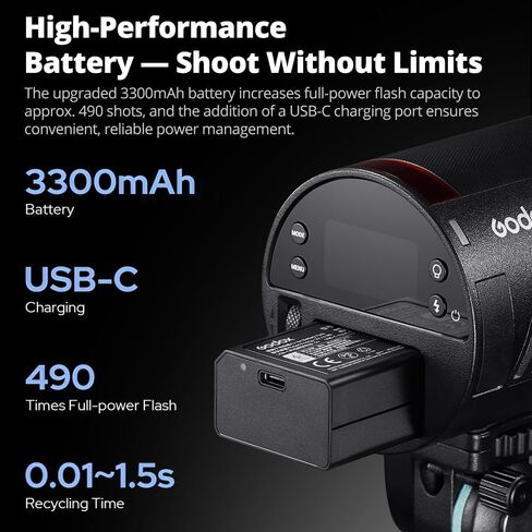 Godox AD100 Pro II AD100Pro II فلاش ستروب خارجي، 100 واط Godox Flash 2.4G TTL 1/8000s HSS، مع بطارية ليثيوم 2850 مللي أمبير، 10 مستويات سطوع، 490 بوبس كامل الطاقة، إعادة تدوير 0.01 ~ 1.5 ثانية in Saudi Arabia