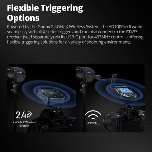 Godox AD100 Pro II AD100Pro II فلاش ستروب خارجي، 100 واط Godox Flash 2.4G TTL 1/8000s HSS، مع بطارية ليثيوم 2850 مللي أمبير، 10 مستويات سطوع، 490 بوبس كامل الطاقة، إعادة تدوير 0.01 ~ 1.5 ثانية in Saudi Arabia