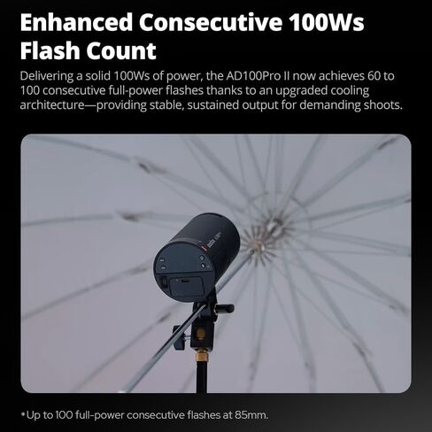 Godox AD100 Pro II AD100Pro II فلاش ستروب خارجي، 100 واط Godox Flash 2.4G TTL 1/8000s HSS، مع بطارية ليثيوم 2850 مللي أمبير، 10 مستويات سطوع، 490 بوبس كامل الطاقة، إعادة تدوير 0.01 ~ 1.5 ثانية in Saudi Arabia