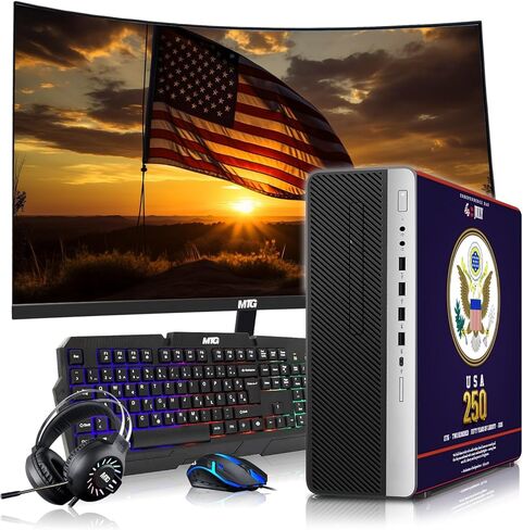 HP EliteDesk Liberty 250 Edition Gaming Desktop Computer PC, AMD, 16GB RAM, 256GB SSD OS+2x500GB HDD, 27" Curve Monitor, GT 1030 Graphics, RGB Keyboard/Mouse/Headphones, Win 11 Pro(Renewed) in Saudi Arabia