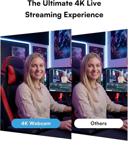 4K Webcam with Ring Light & Microphone, 4K Ultra HD Streaming Camera, Built-in Dual Noise-Canceling Mics, Auto Light Correction, for Zoom/Skype/Teams/YouTube/Twitch, Plug & Play, for PC in Saudi Arabia