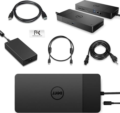 قاعدة إرساء WD19S Dell، قاعدة أداء WD19S، محول طاقة 180 وات + توصيل طاقة 130 وات، دعم شاشة مزدوجة/ثلاثية وشاشات 4K، مع كابل Fkafusion Tech HDMI وDP، جديد - ضمان لمدة 3 سنوات in Kuwait