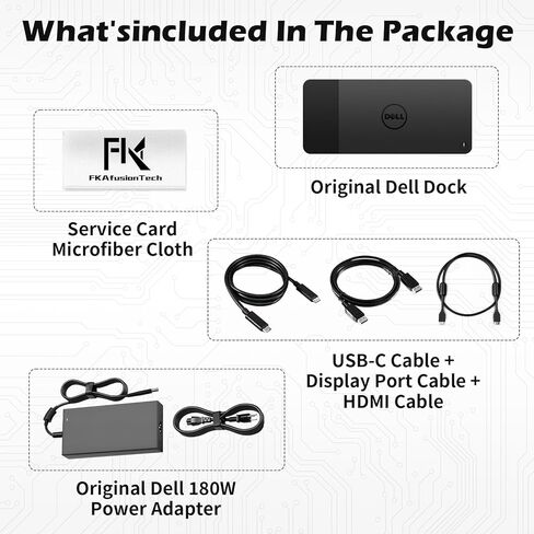 قاعدة إرساء WD19S Dell، قاعدة أداء WD19S، محول طاقة 180 وات + توصيل طاقة 130 وات، دعم شاشة مزدوجة/ثلاثية وشاشات 4K، مع كابل Fkafusion Tech HDMI وDP، جديد - ضمان لمدة 3 سنوات in Kuwait