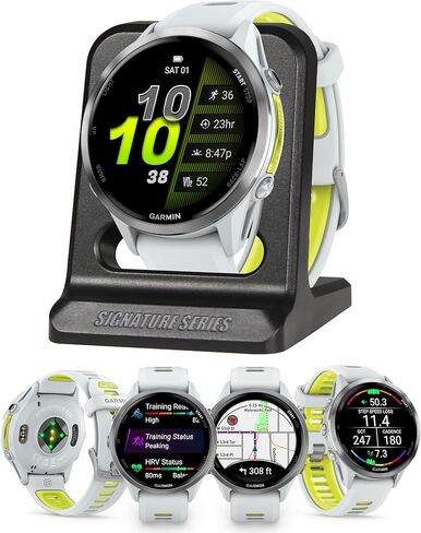 Garmin Forerunner 970 Premium Triathlon GPS Smartwatch, Titanium | Bright AMOLED Display, Built-in Mapping, Training Readiness with Signature Series Modern Power Stand Bundle in Saudi Arabia