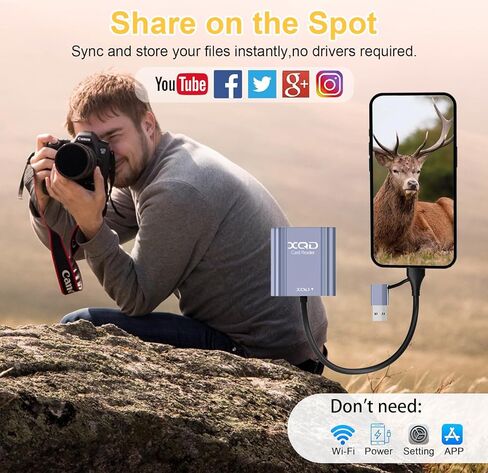 5Gbps XQD Card Reader, USB C & USB A 2-in-1 Adapter for Sony XQD Card Reader G/M Series & Lexar 2933x, Professional XQD Memory Card Reader for iPhone 17/16/15, MacBook, Nikon Z6/Z7/D850 in Saudi Arabia