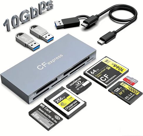 قارئ بطاقات CFexpress من النوع B 8 في 1، محول قارئ CF Express متعدد بسرعة 10 جيجابت في الثانية لقارئ بطاقات الذاكرة CFexpress Type B/CF/XD/MS/TF/SD مع منفذ بيانات USB Gen 3.2 لنظام التشغيل Windows/Mac/Linux/Android in Kuwait