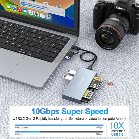 قارئ بطاقات CFexpress من النوع B 8 في 1، محول قارئ CF Express متعدد بسرعة 10 جيجابت في الثانية لقارئ بطاقات الذاكرة CFexpress Type B/CF/XD/MS/TF/SD مع منفذ بيانات USB Gen 3.2 لنظام التشغيل Windows/Mac/Linux/Android in Kuwait