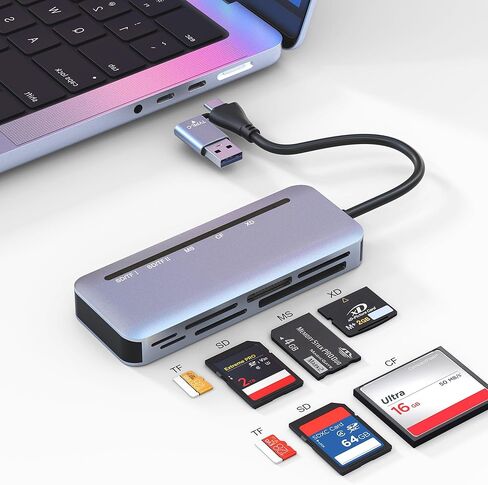 Memory Stick Pro Duo Card Reader, 7 in 1 USB-A/USB-C Multi Memory Card Reader for SD/TF/MS/XD/CF Cards, SD Card Reader for iPhone 17/16/15, Android, Camera, MacBook, Tablet, Laptop in Saudi Arabia