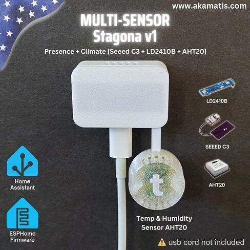 جهاز استشعار متعدد AKAMATIS Stagona v1 للمساعد المنزلي - مستشعر وجود رادار mmWave (LD2410B)، درجة الحرارة والرطوبة (AHT20)، Seeed C3 MCU، هوائي خارجي، واي فاي 2.4 جيجا هرتز in Saudi Arabia