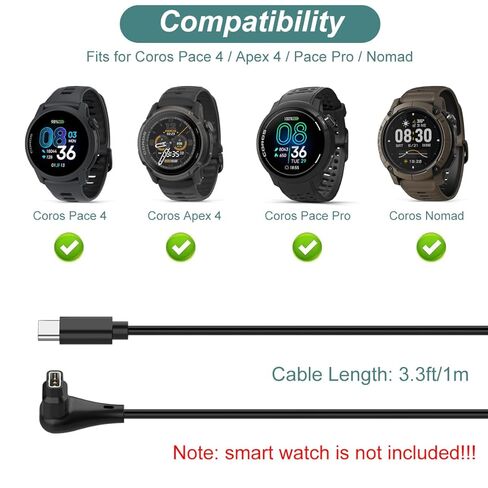 شاحن كيسمارت لـ Coros Pace 4/ Apex 4/ Pace Pro/Nomad، سلك كابل شحن USB بديل لـ Coros Pace 4، APEX 4، Pace Pro، Nomad Smart Watch (3.3 قدم/1 متر) in Saudi Arabia