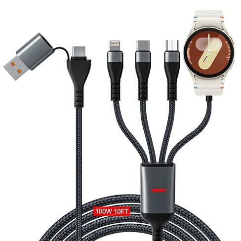 100W 4 in 2 Multi Charging Cable 10FT for Samsung Galaxy Watch 8/7/6/5, Magnetic Samsung Watch and Phone Charger, USB C/Lightning/Micro USB Fast Charging Cord for iPhone 17/16/15/14/13/Galaxy S25/S24 in Saudi Arabia
