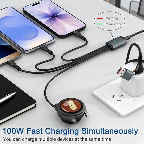 100W 4 in 2 Multi Charging Cable 10FT for Samsung Galaxy Watch 8/7/6/5, Magnetic Samsung Watch and Phone Charger, USB C/Lightning/Micro USB Fast Charging Cord for iPhone 17/16/15/14/13/Galaxy S25/S24 in Saudi Arabia