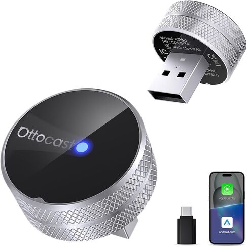 OTTOCAST Mini Tube 2026 Wireless CarPlay & Android Auto Adapter, 5GHz WiFi Auto Connect, Plug & Play for iPhone & Android, Stable Performance, Premium Aluminum Design in Saudi Arabia