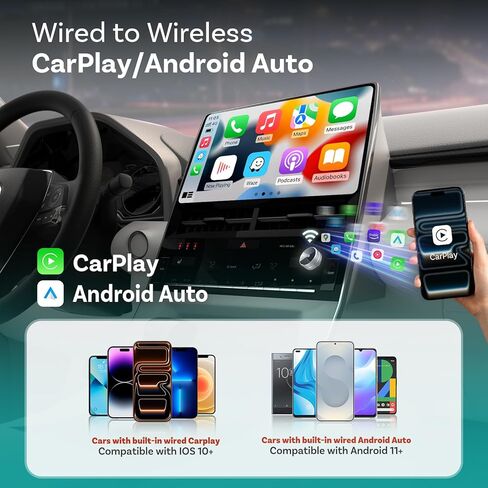 OTTOCAST Mini Tube 2026 Wireless CarPlay & Android Auto Adapter, 5GHz WiFi Auto Connect, Plug & Play for iPhone & Android, Stable Performance, Premium Aluminum Design in Saudi Arabia
