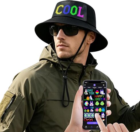 LED Bucket Hat for Men Women Fishing Hat, UV Protection Sun Hat,Black LED Hat,Rechargeable, APP Programming DIY, Trendy Gift,Suitable for Travel Beach Party in Saudi Arabia