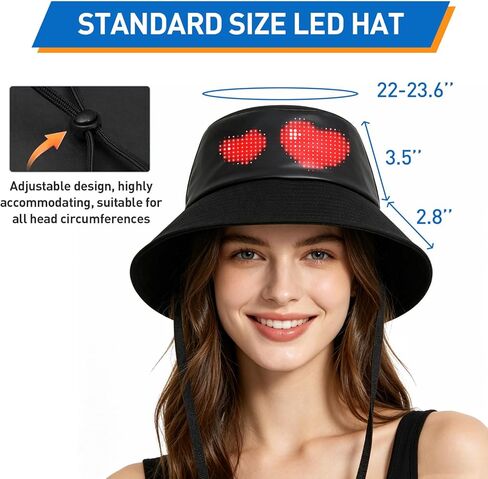 LED Bucket Hat for Men Women Fishing Hat, UV Protection Sun Hat,Black LED Hat,Rechargeable, APP Programming DIY, Trendy Gift,Suitable for Travel Beach Party in Saudi Arabia