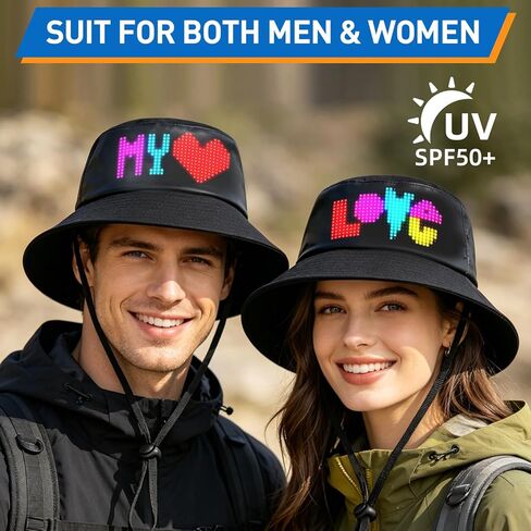 LED Bucket Hat for Men Women Fishing Hat, UV Protection Sun Hat,Black LED Hat,Rechargeable, APP Programming DIY, Trendy Gift,Suitable for Travel Beach Party in Saudi Arabia