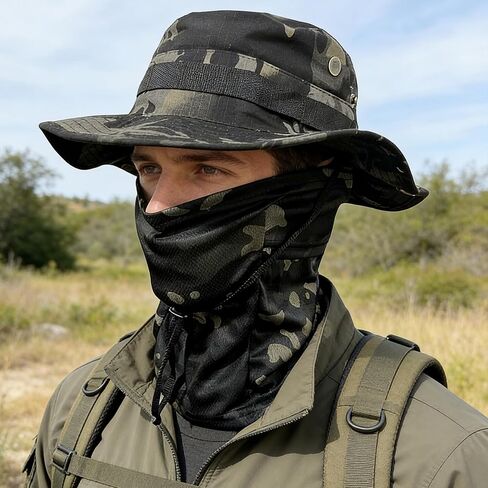 Men Camo Sun Hat Neck Mask Balaclava Set Sun Protection Boonie Fishing Hat Hiking Cycling Outdoor Sport Windproof in Saudi Arabia