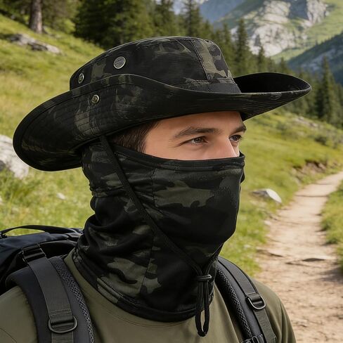 Men Camo Sun Hat Neck Mask Balaclava Set Sun Protection Boonie Fishing Hat Hiking Cycling Outdoor Sport Windproof in Saudi Arabia