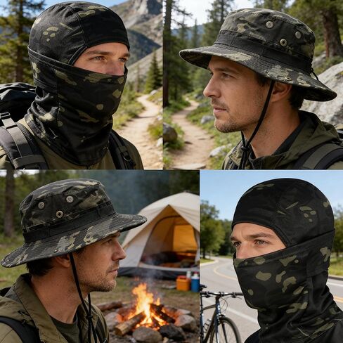Men Camo Sun Hat Neck Mask Balaclava Set Sun Protection Boonie Fishing Hat Hiking Cycling Outdoor Sport Windproof in Saudi Arabia