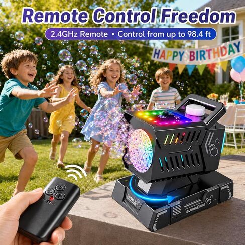 جهاز تحكم عن بعد لآلة الفقاعات، دوران تلقائي و11 مصباح RGB، بطارية قابلة لإعادة الشحن 1800 مللي أمبير في الساعة، شحن USB-C، فقاعات عملاقة للأطفال، وحفلات الزفاف، وحفلات أعياد الميلاد، والأنشطة الخارجية in Kuwait