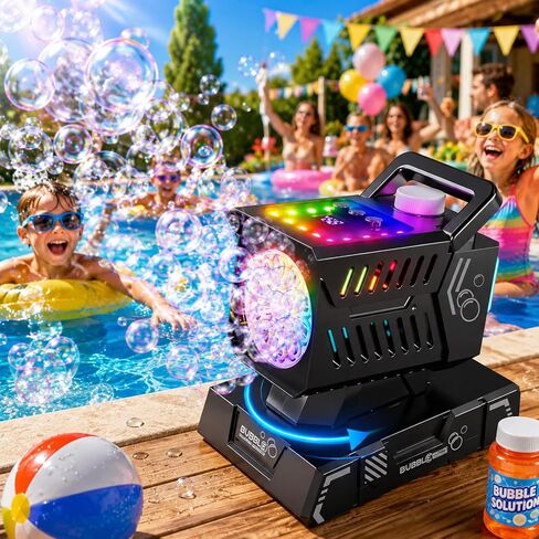 جهاز تحكم عن بعد لآلة الفقاعات، دوران تلقائي و11 مصباح RGB، بطارية قابلة لإعادة الشحن 1800 مللي أمبير في الساعة، شحن USB-C، فقاعات عملاقة للأطفال، وحفلات الزفاف، وحفلات أعياد الميلاد، والأنشطة الخارجية in Kuwait